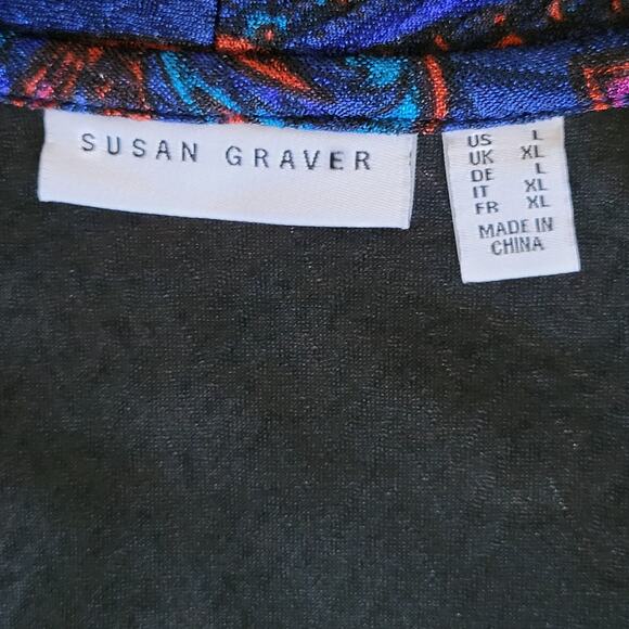 Susan Graver Sz L Open Front Cardigan Duster Topper Paisley Long Sleeve Pockets - Picture 14 of 16